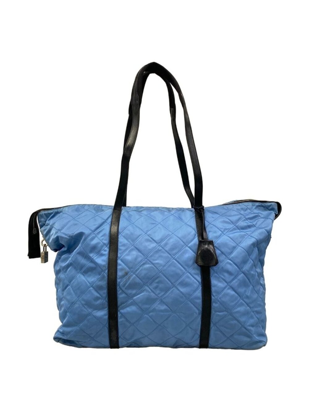 Prada Shoulder Bag Light Blue Black Quilted Leather